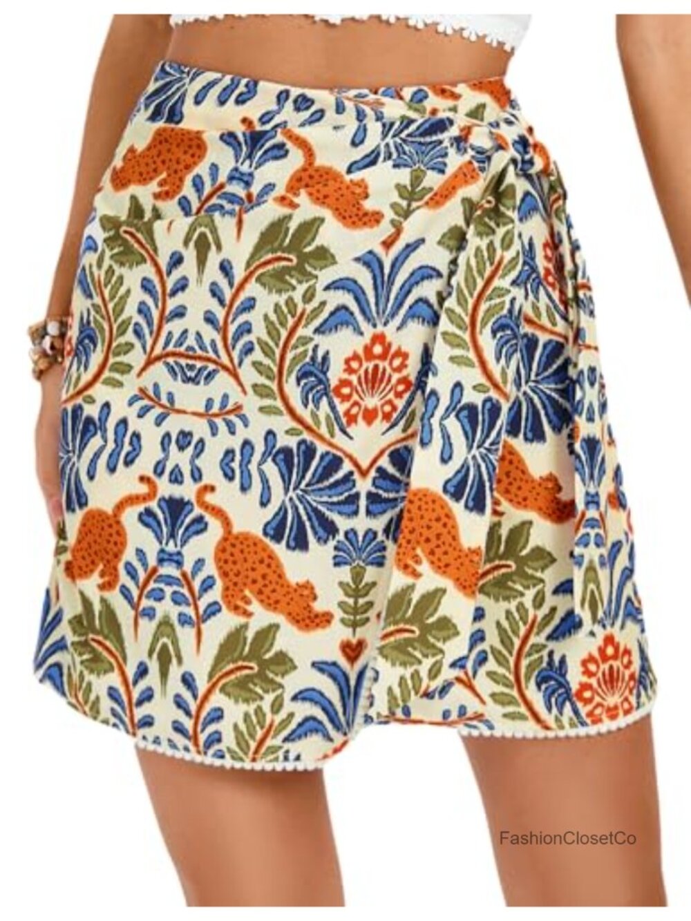 Boho Wrap Mini Skirt Floral High Waisted A-Line Tie Side with Shorts